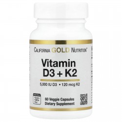 California Gold Nutrition, MK-7 olarak D3 + K2 Vitamini, 60 Bitkisel Kapsül