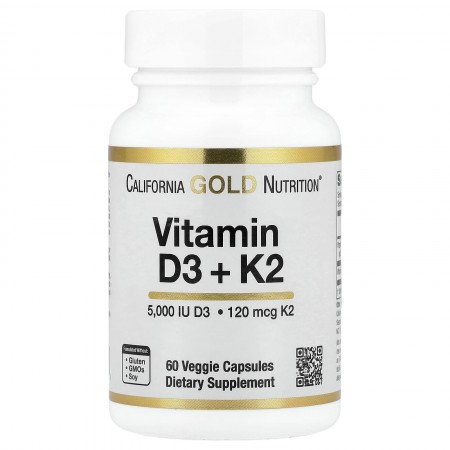 California Gold Nutrition, MK-7 olarak D3 + K2 Vitamini, 60 Bitkisel Kapsül