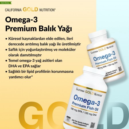 California Gold Nutrition, Omega-3 Premium Balık Yağı, Balık Jelatinli 100 Yumuşak Kapsül (Her Biri 1.100 mg)